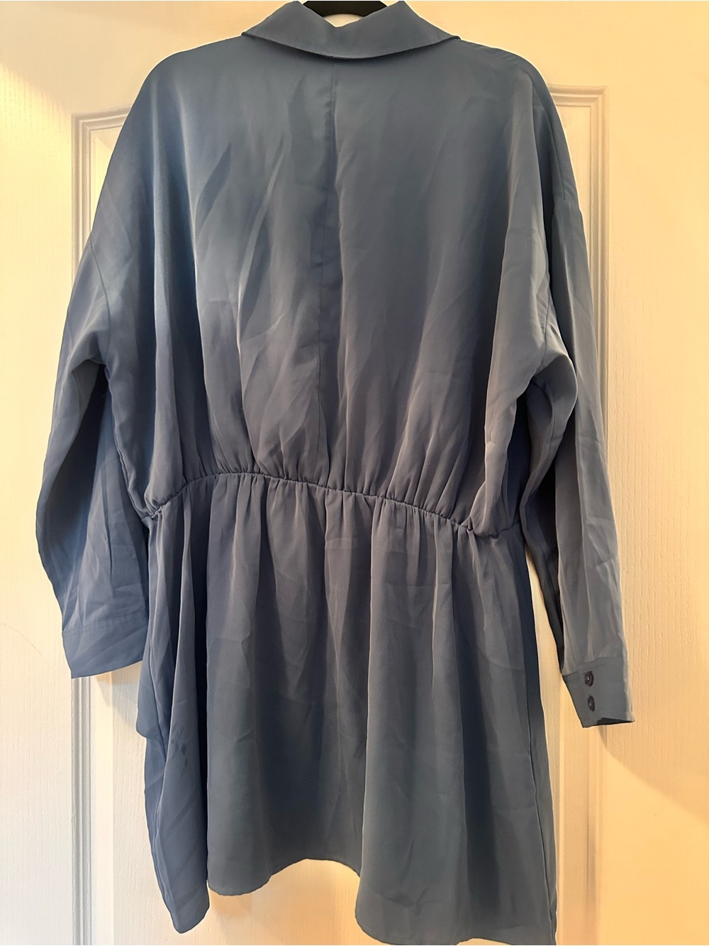 Abercrombie & Fitch Long Sleeve Faux Wrap Draped Slate Blue Dress XLP Petite - Picture 4 of 4
